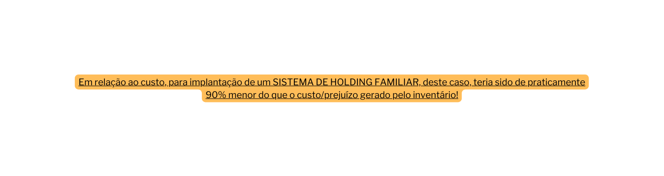 Em relação ao custo para implantação de um SISTEMA DE HOLDING FAMILIAR deste caso teria sido de praticamente 90 menor do que o custo prejuízo gerado pelo inventário